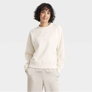 A New Day Women's Cream Sweatshirt-Holiday Gems-Size XL NWT